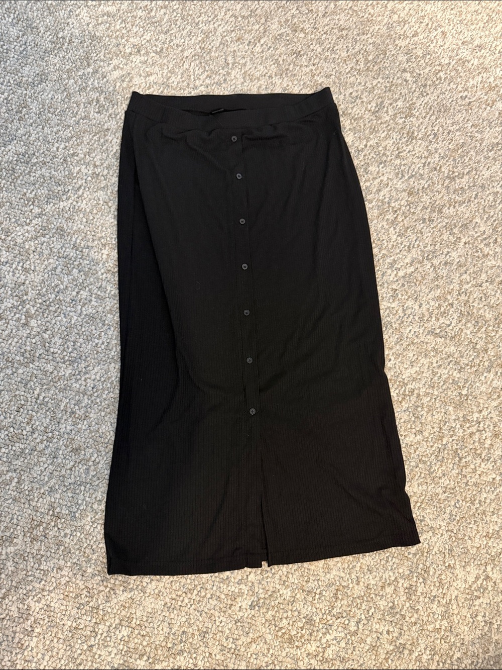 Shein Black Button-Front Ribbed Midi Skirt